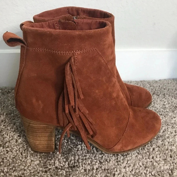 Toms Fringed Lunata Cognac Suede Ankle Booties - Picture 2 of 10